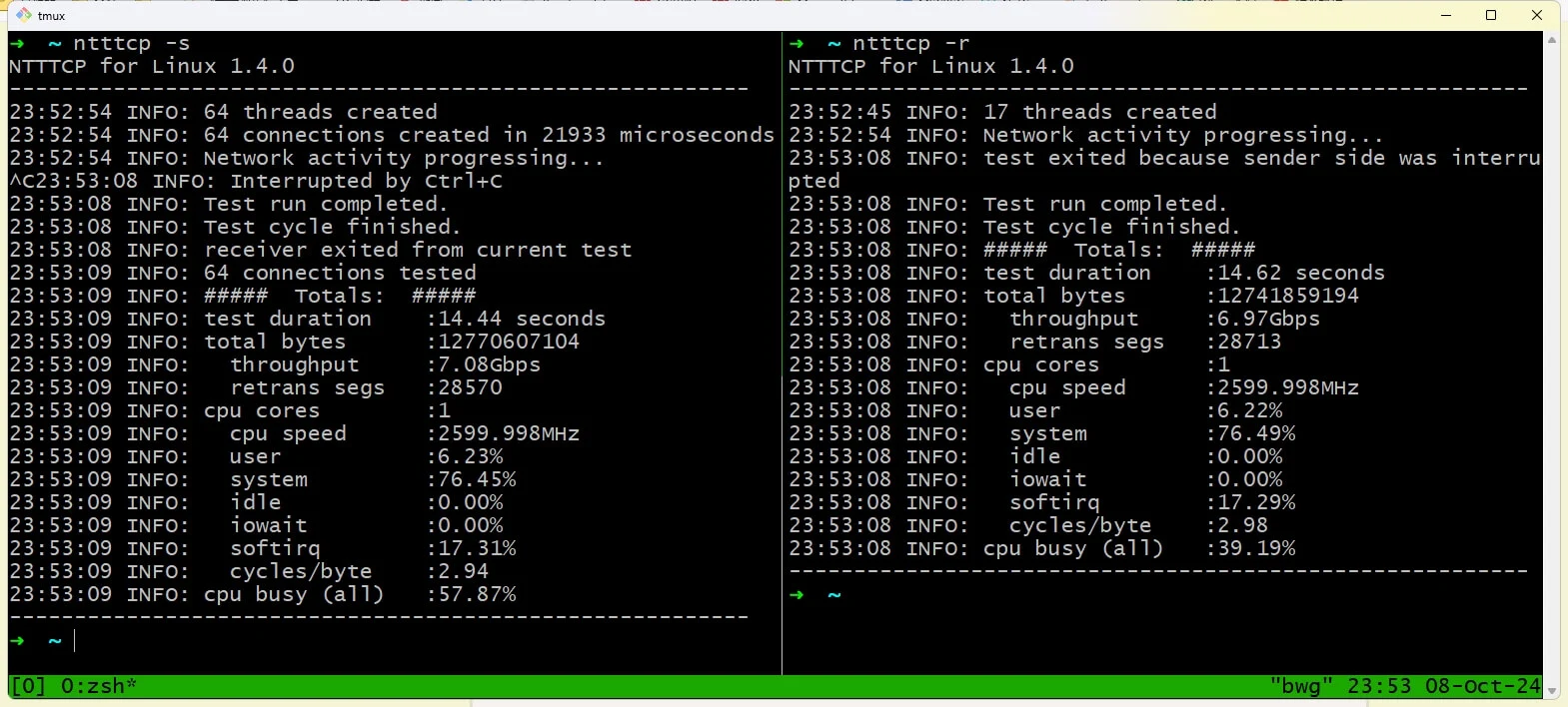 ntttcp测试本地网络吞吐量的实例 ntttcp测试本地网络吞吐量的实例
